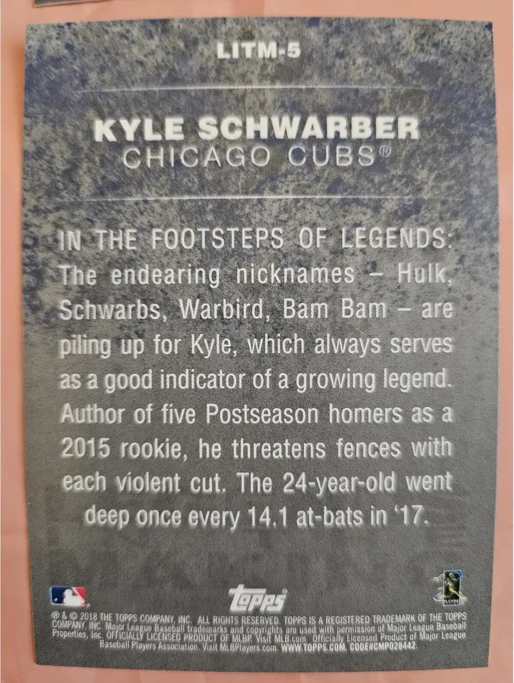 2018 Topps- Legends in the Making - Kyle Schwarber #LITM-5 -RAW Mint